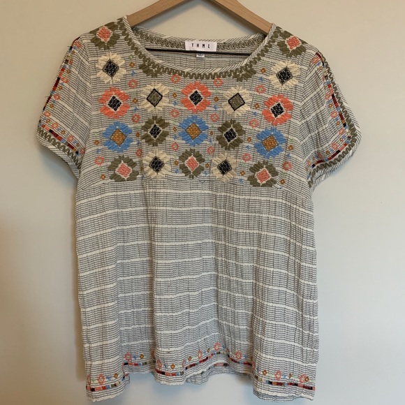 THML Tops - BOHO floral embroidered blouse